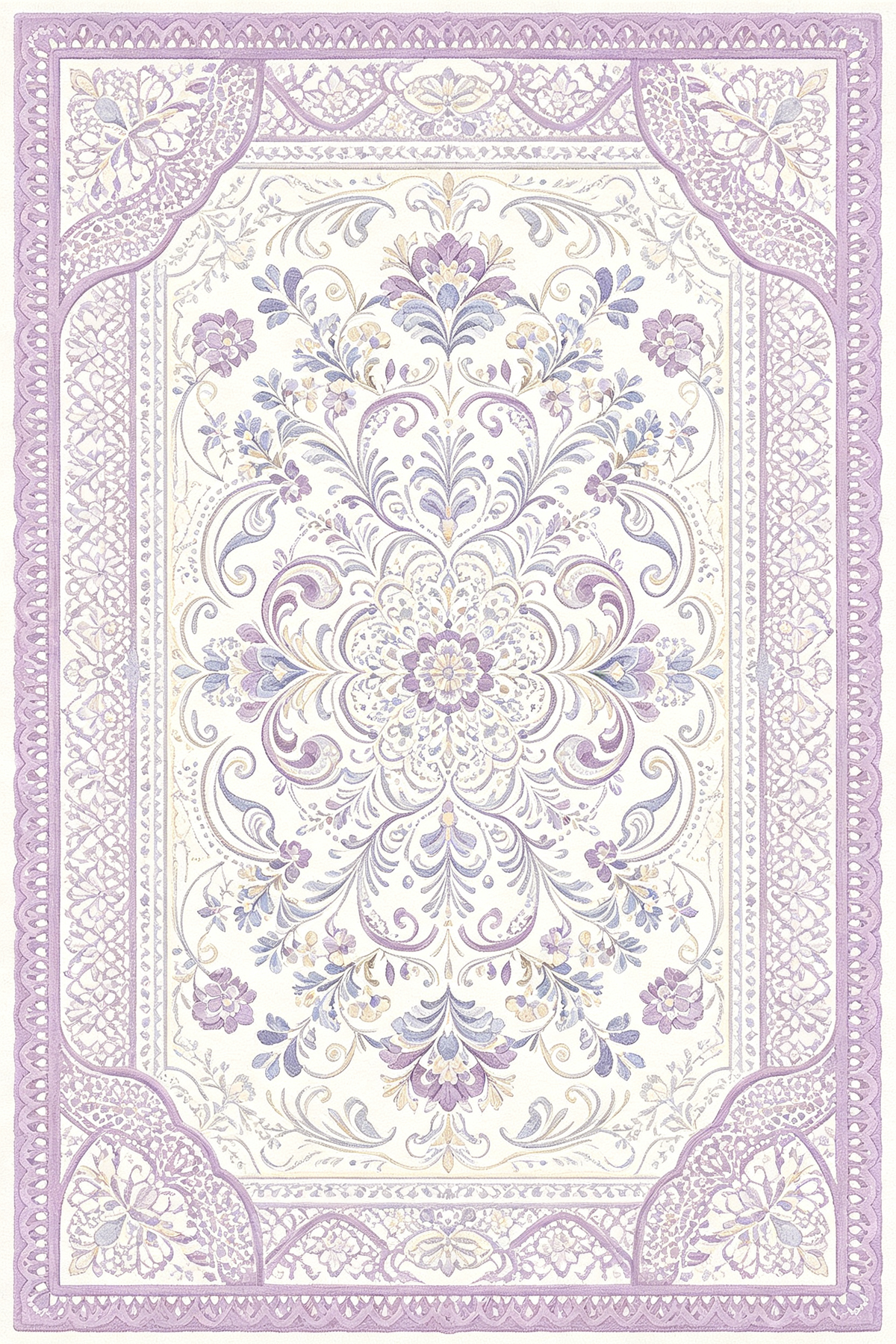Lavender Vintage Floral Ornate Area Rug