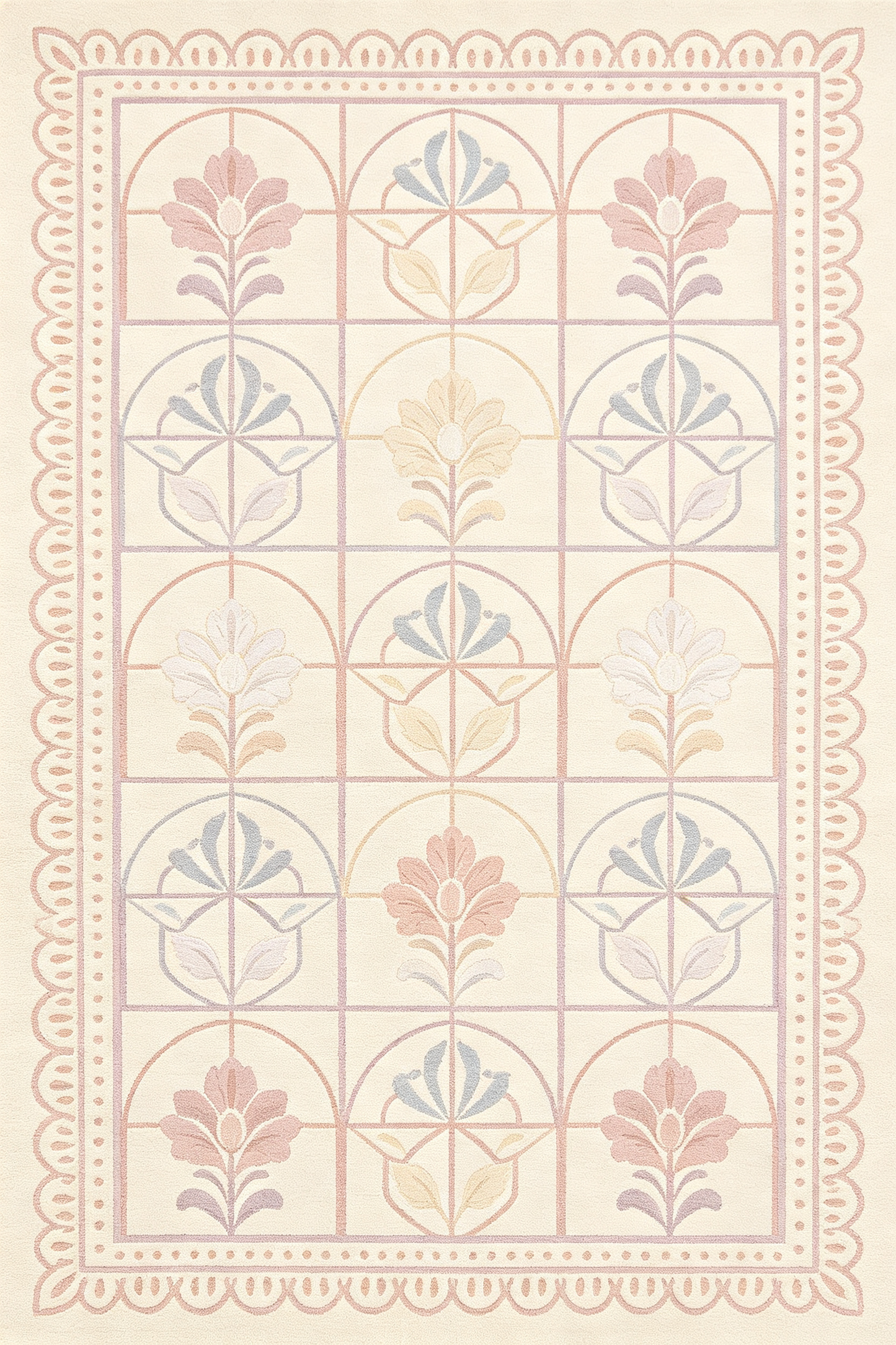 Pastel Arch Grid Floral Decor Rug