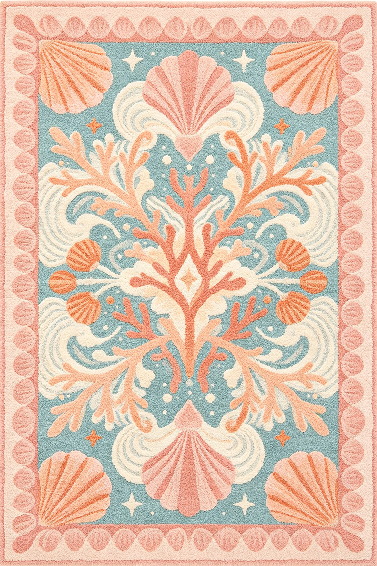 Coastal Coral Seashell Themed Rug