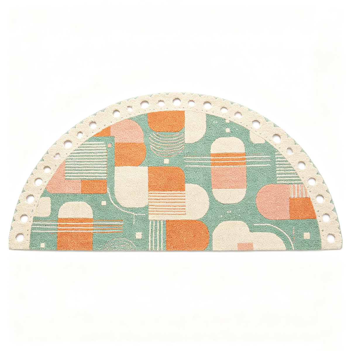 Mint Retro Geometric Semi Circle Rug