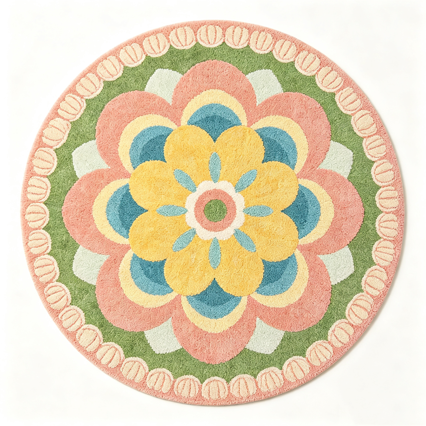 Retro Bloom Floral Round Area Rug