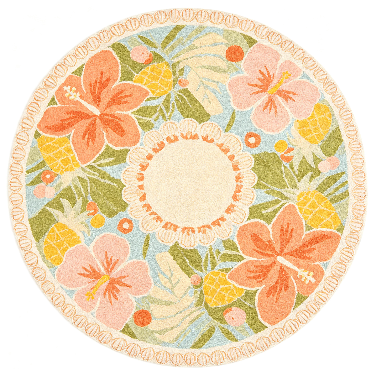 Tropical Hibiscus Pineapple Round Area Rug