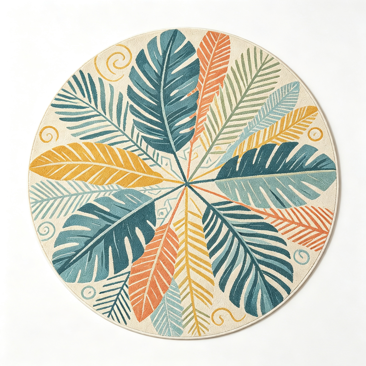 Tropical Palm Leaf Round Area Rug