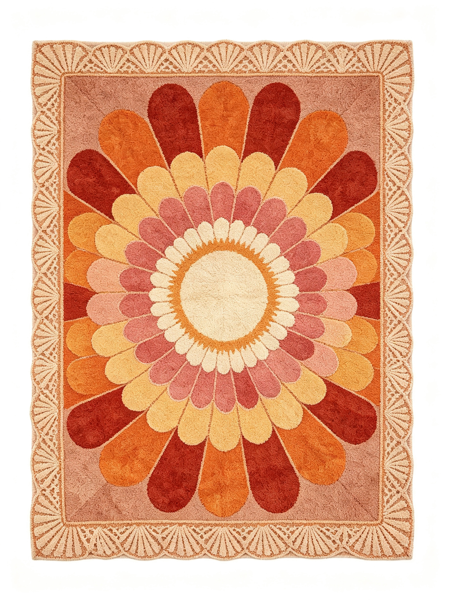 Retro Sunburst Scalloped Area Rug