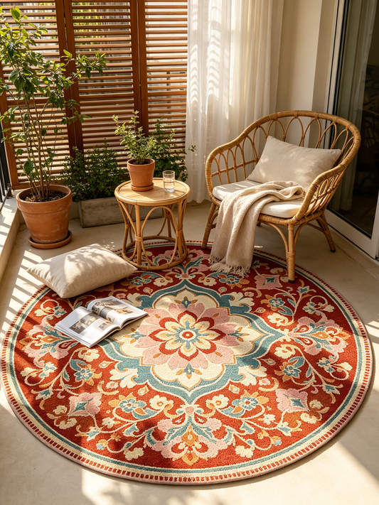 Ornate Vintage Botanical Round Area Rug