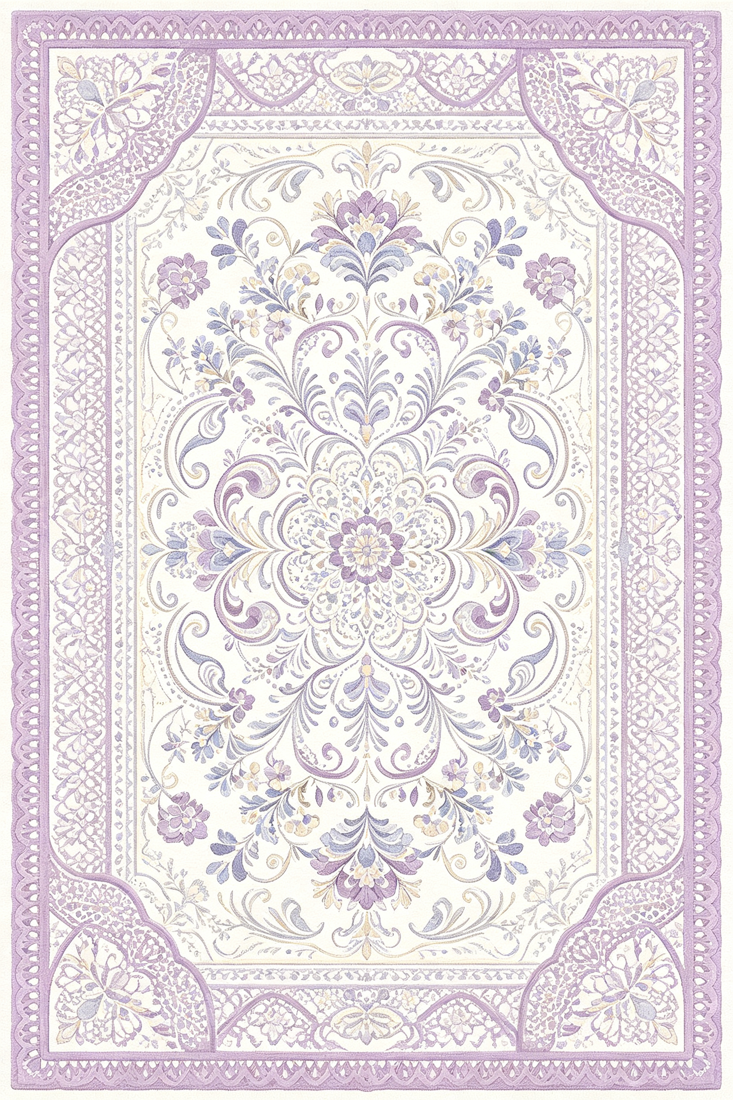 Lavender Vintage Floral Ornate Area Rug