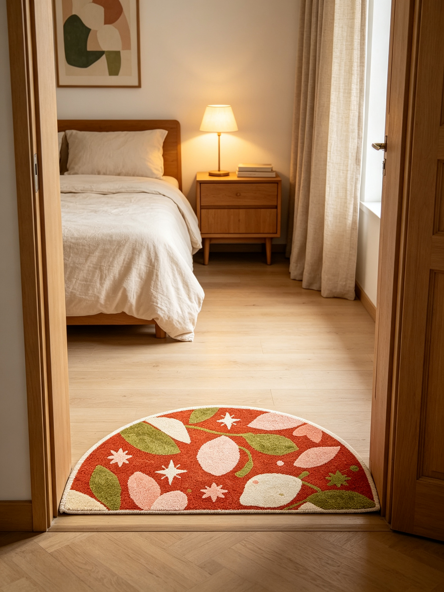 Rust Red Fruit Star Semi Circle Rug