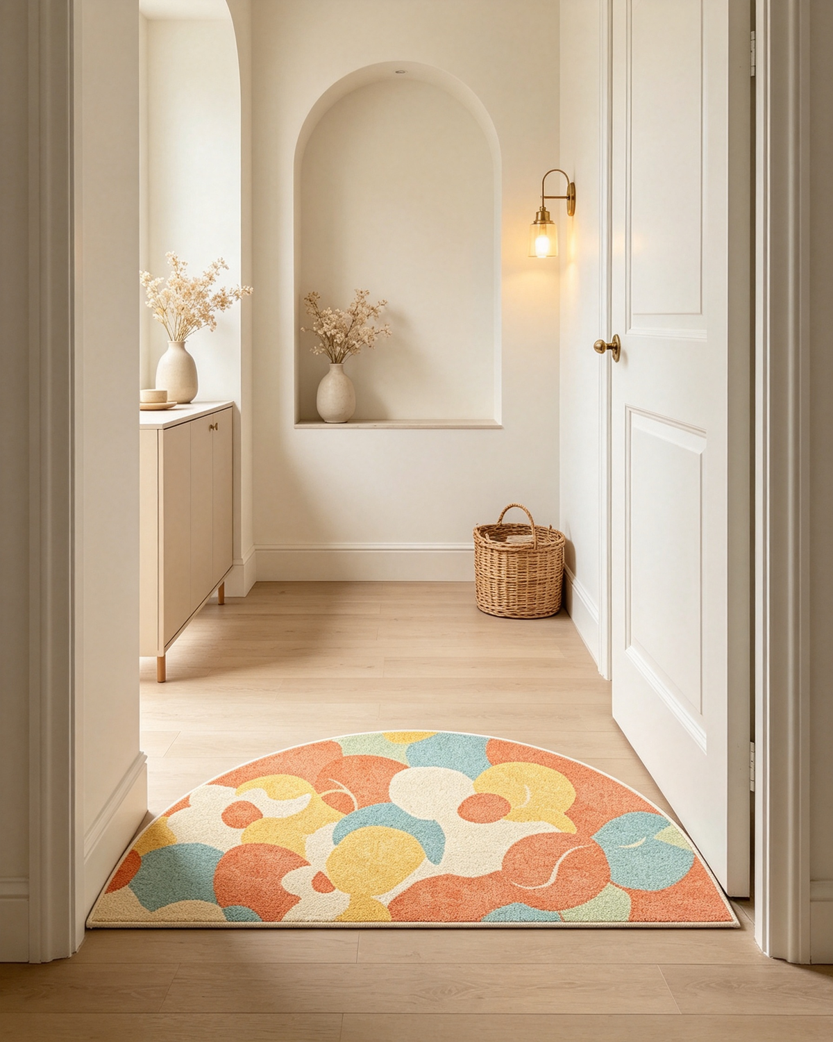 Pastel Abstract Floral Semi Circle Rug