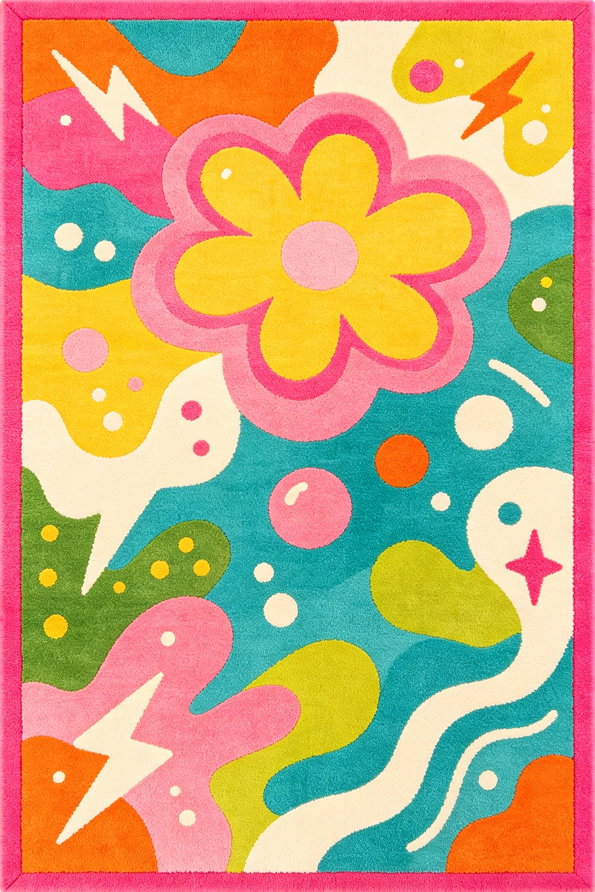 Playful Groovy Colorful Flower Area Rug