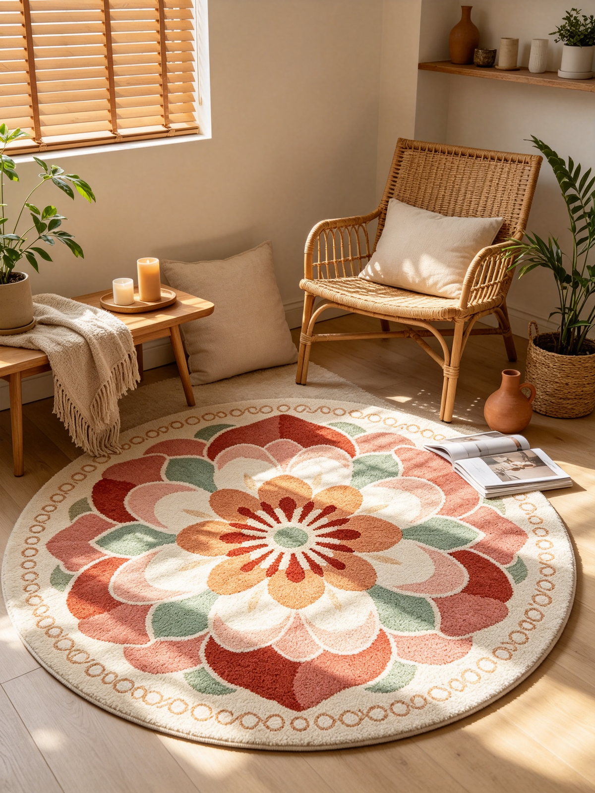 Large Floral Mandala Round Area Rug