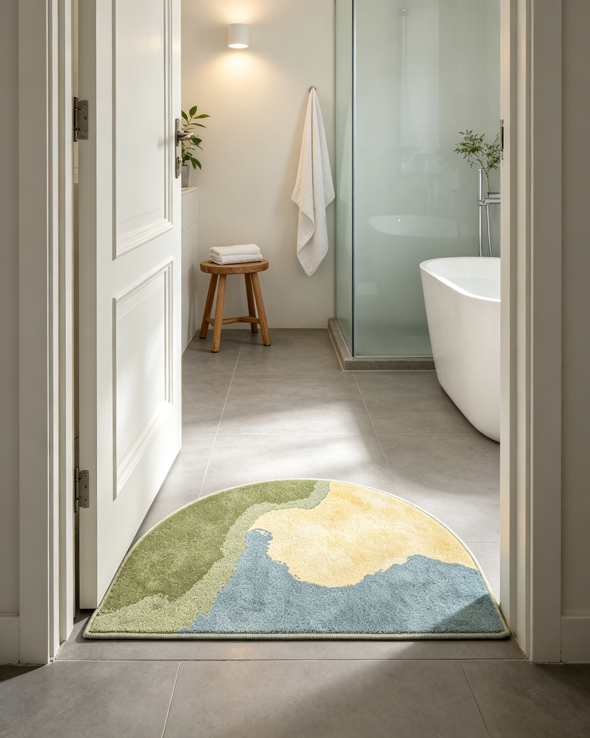 Green Blue Mountain Landscape Semi Circle Rug
