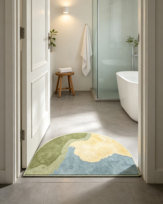 Green Blue Mountain Landscape Semi Circle Rug