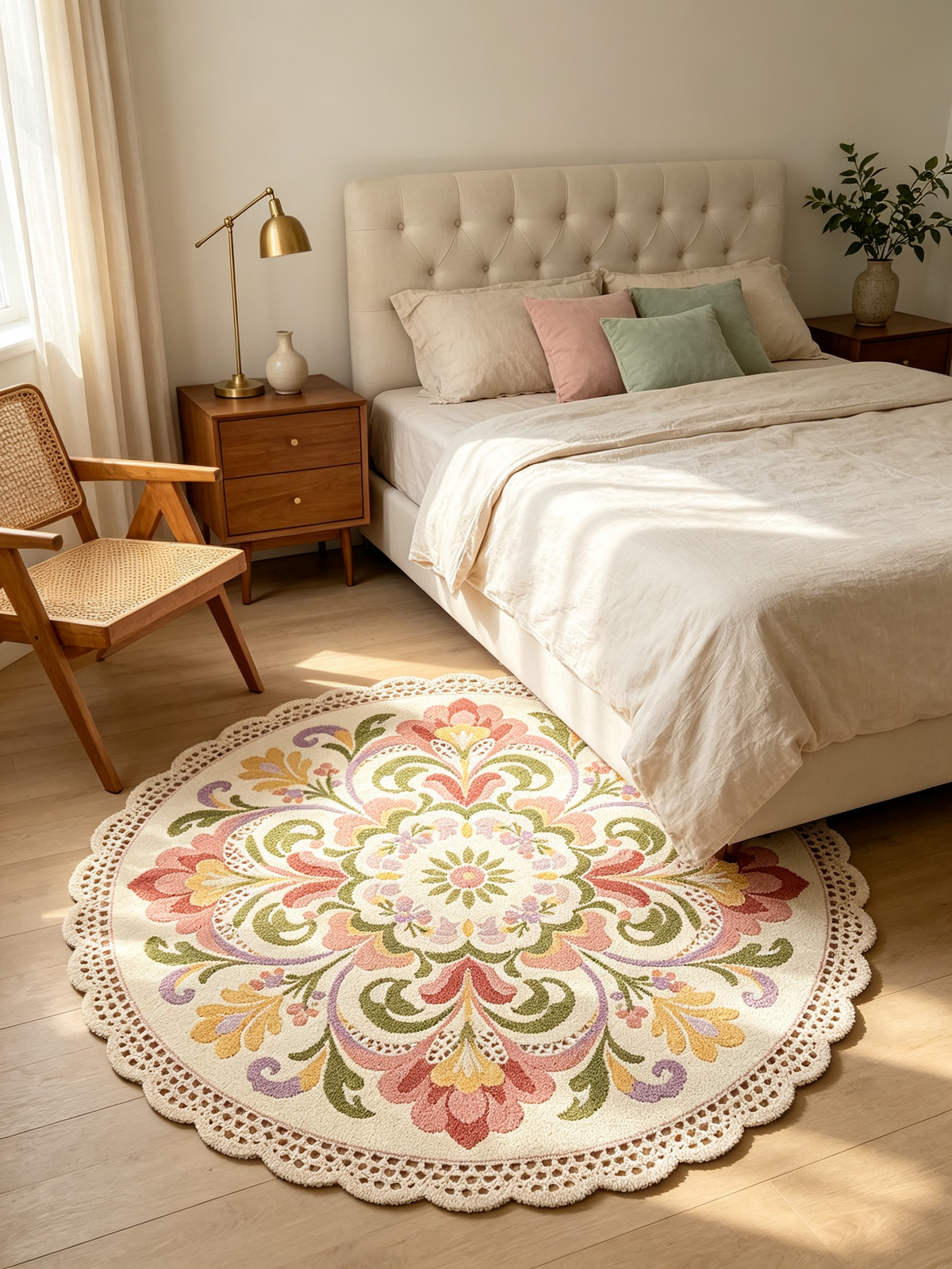 Lace Border Vintage Floral Round Rug