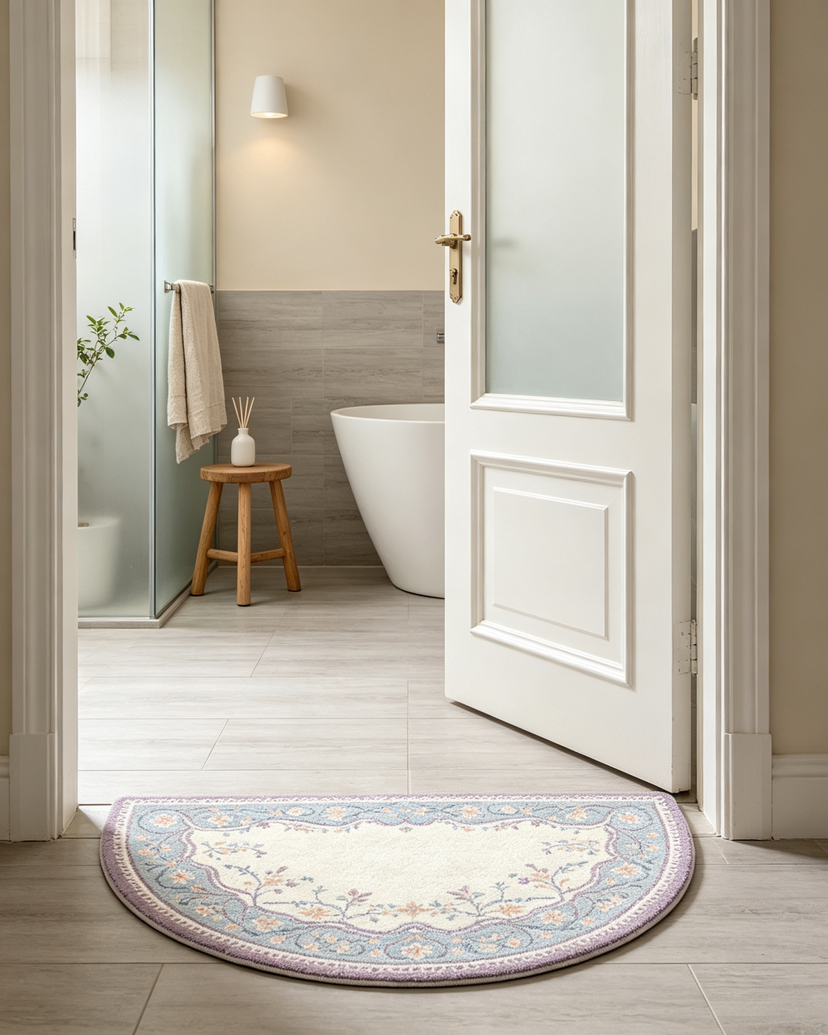 Lavender Blue Vintage Floral Semi Circle Rug