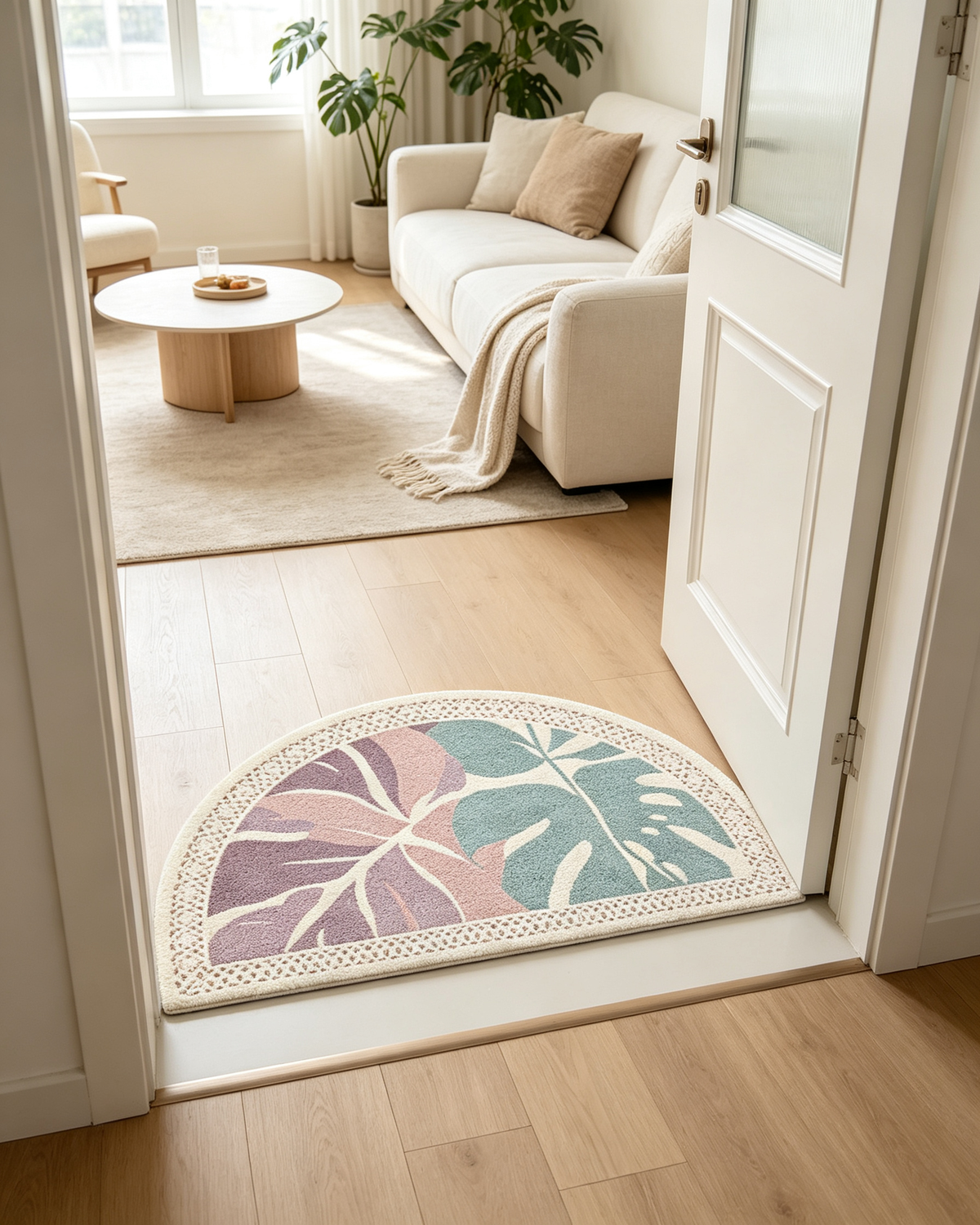 Tropical Monstera Leaf Semi Circle Rug