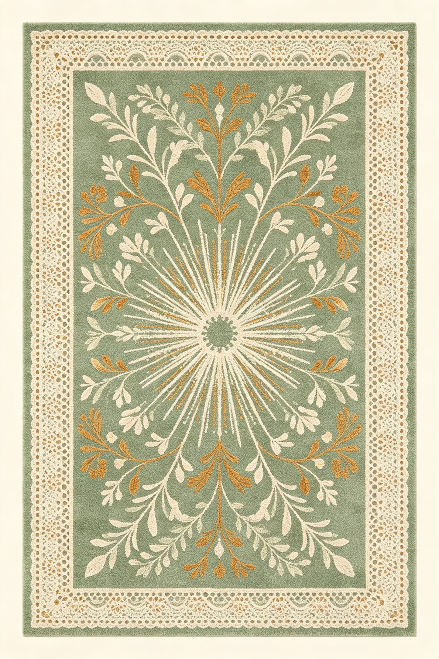 Sage Green Botanical Sunburst Area Rug