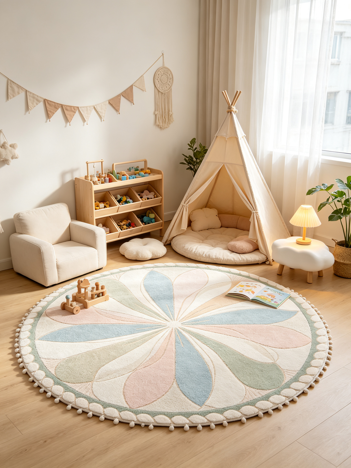 Pastel Petal Radial Round Rug