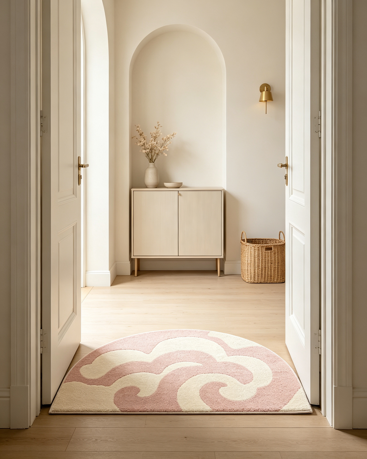Pink Cream Swirl Cloud Semi Circle Rug
