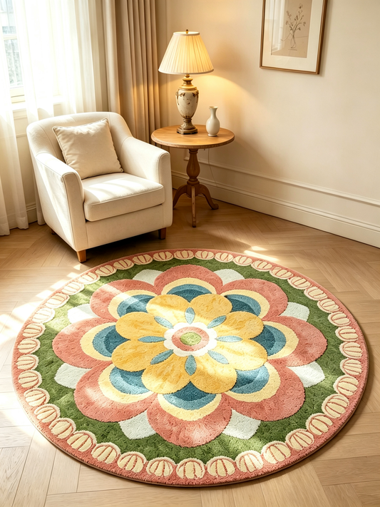 Retro Bloom Floral Round Area Rug