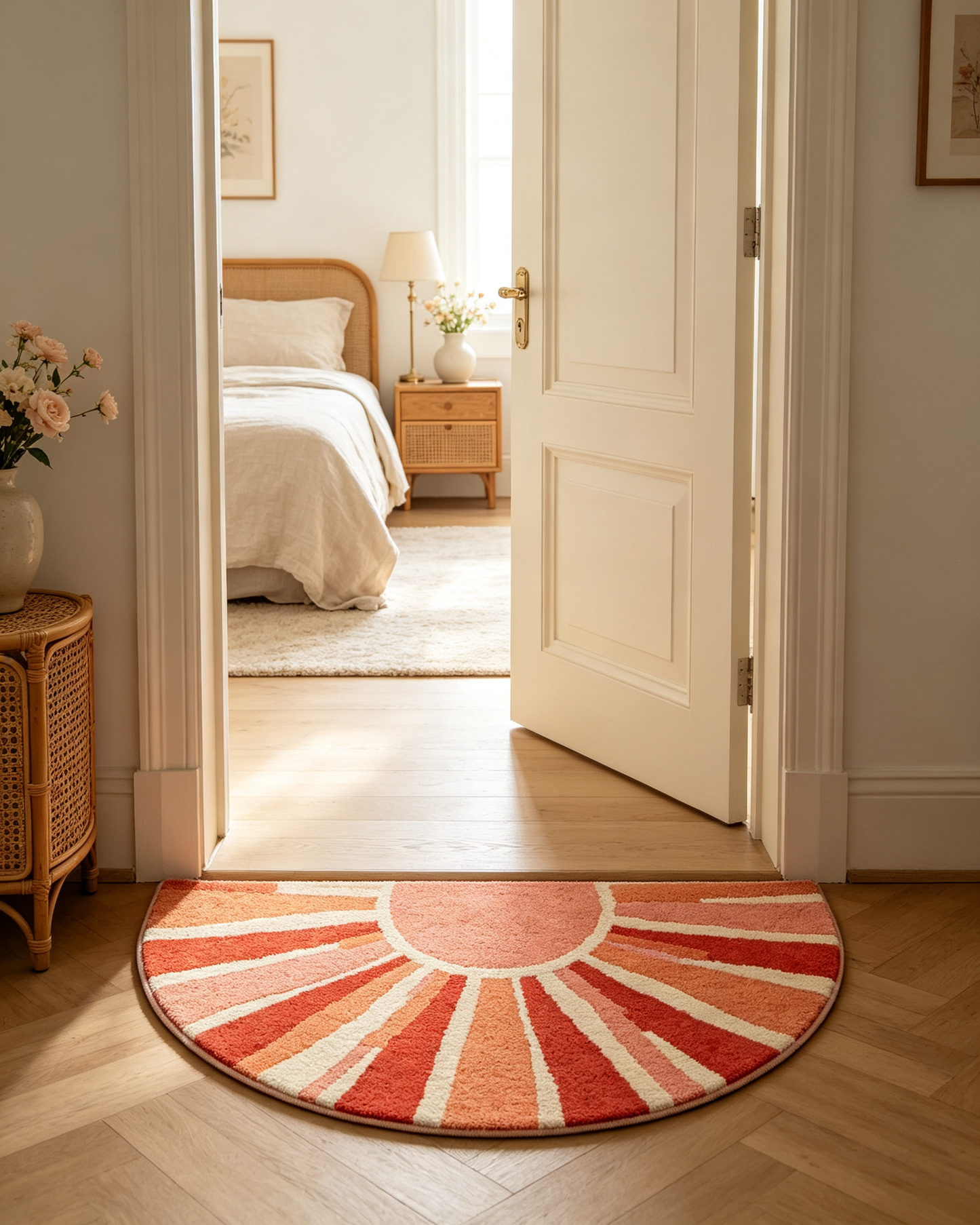 Retro Orange Sunburst Semi Circle Rug