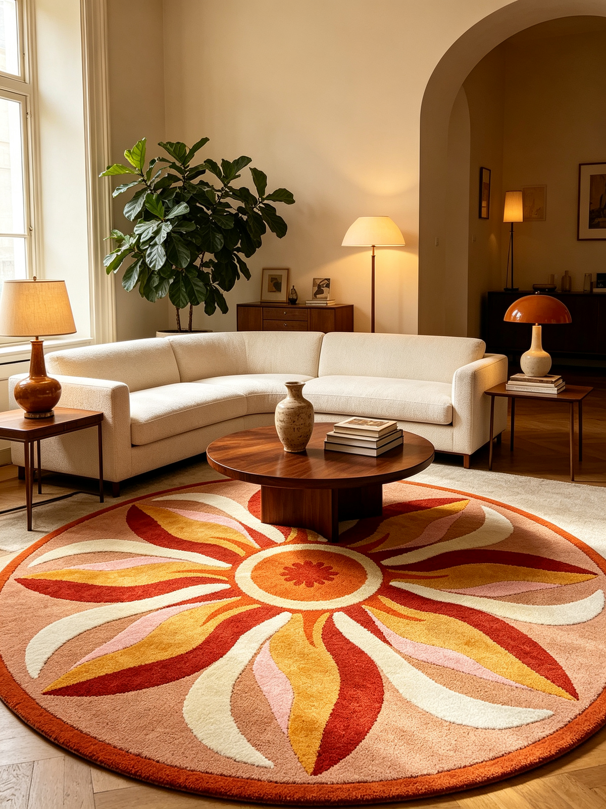Retro Sunflower Round Area Rug