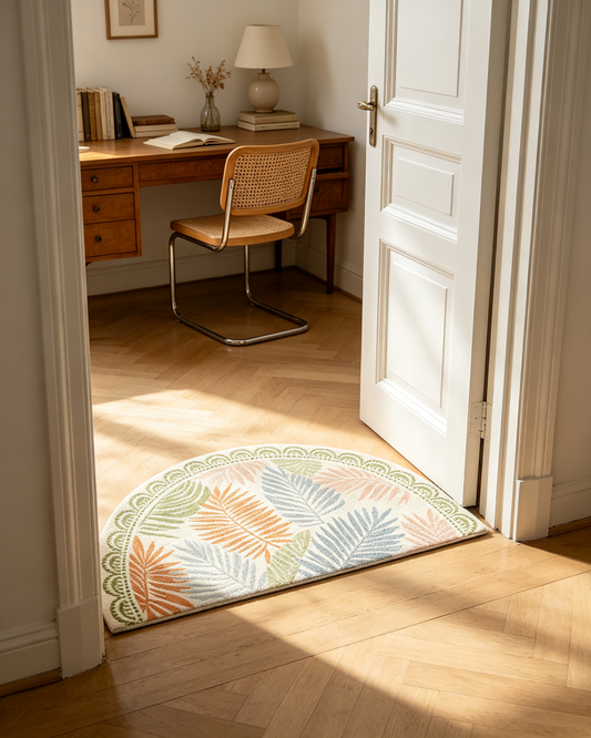 Pastel Palm Leaf Semi Circle Rug