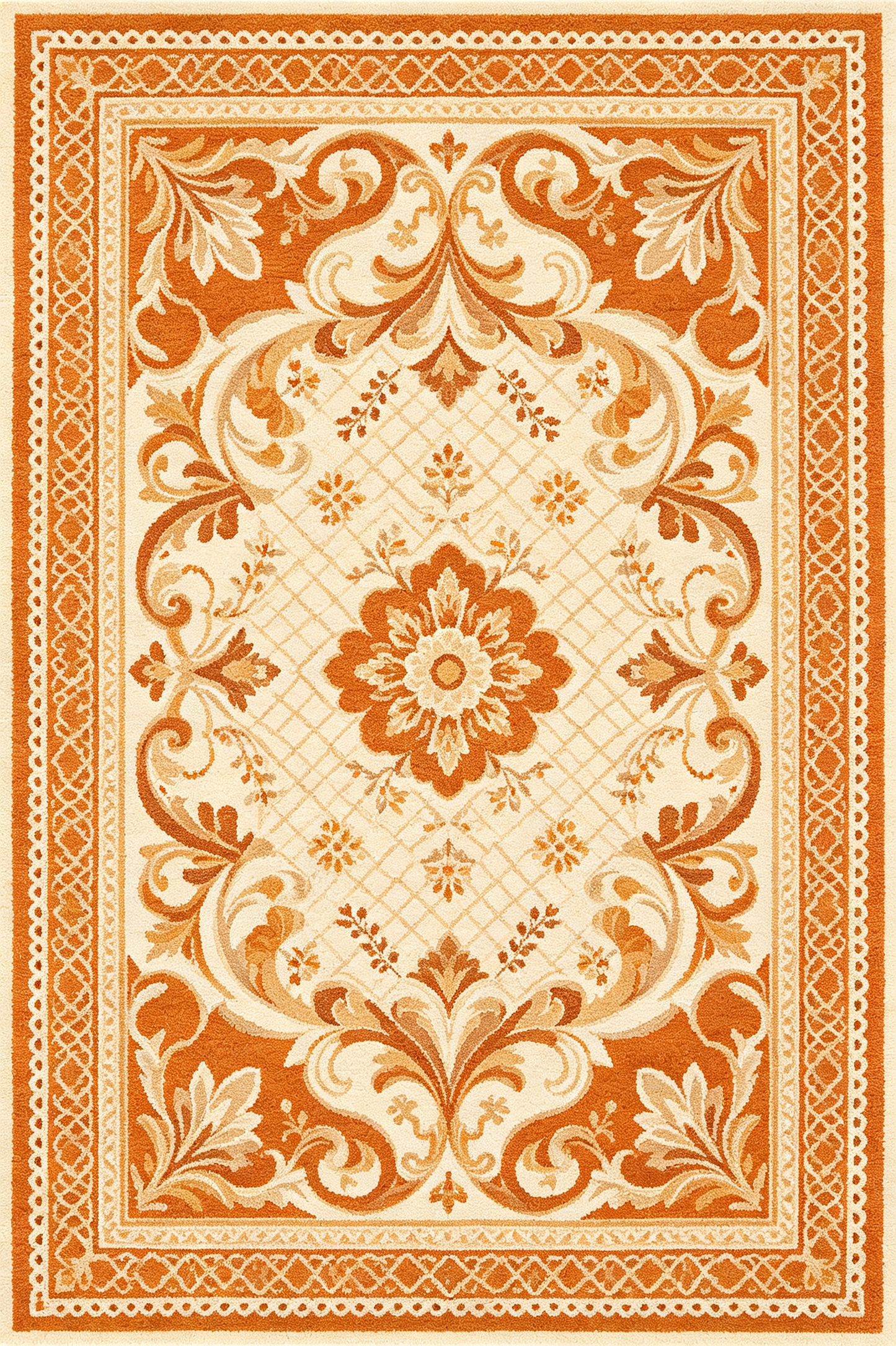 Orange French Floral Medallion Area Rug