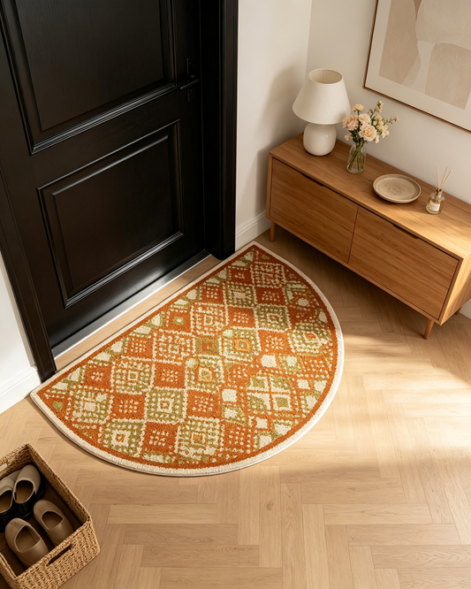 Warm Rust Diamond Geometric Semi Circle Rug