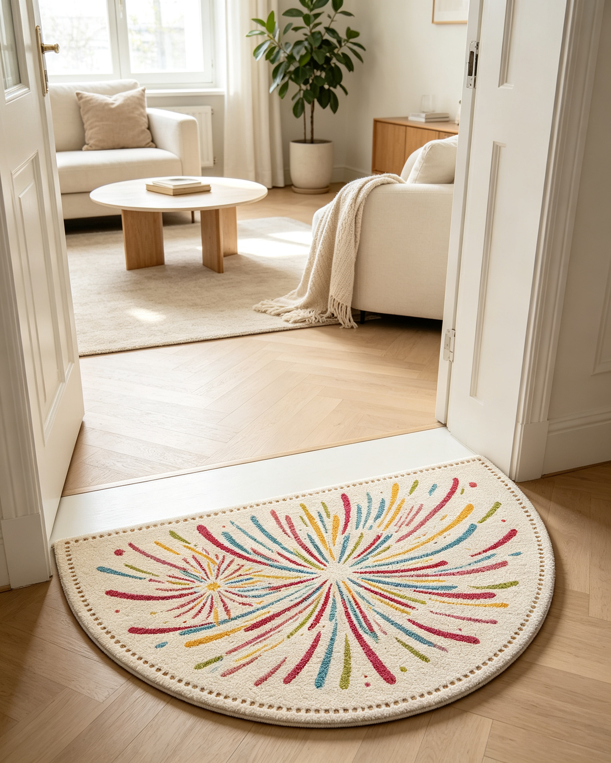 Colorful Firework Semi Circle Rug