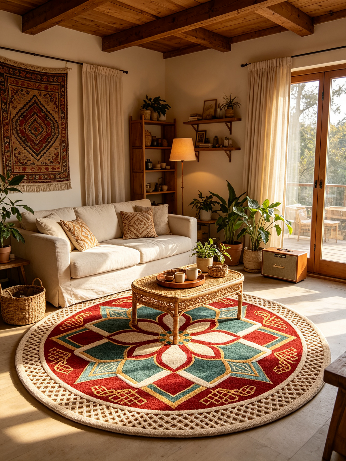 Vintage Floral Mandala Round Rug