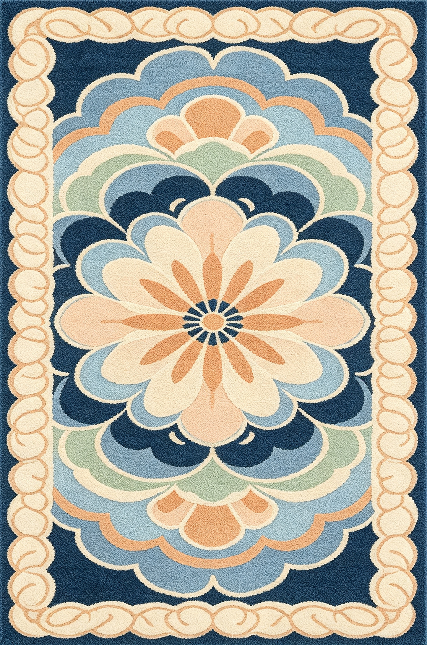 Vintage Symmetrical Floral Medallion Rug