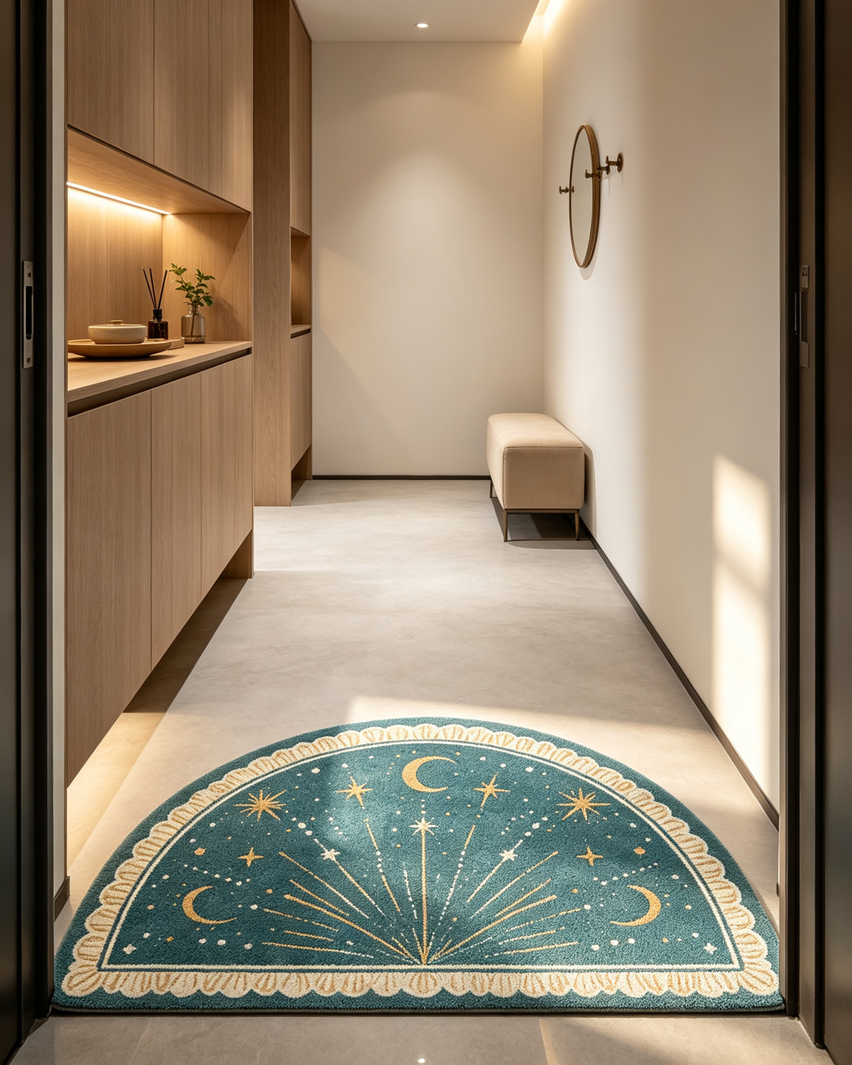 Teal Moon Star Semi Circle Area Rug