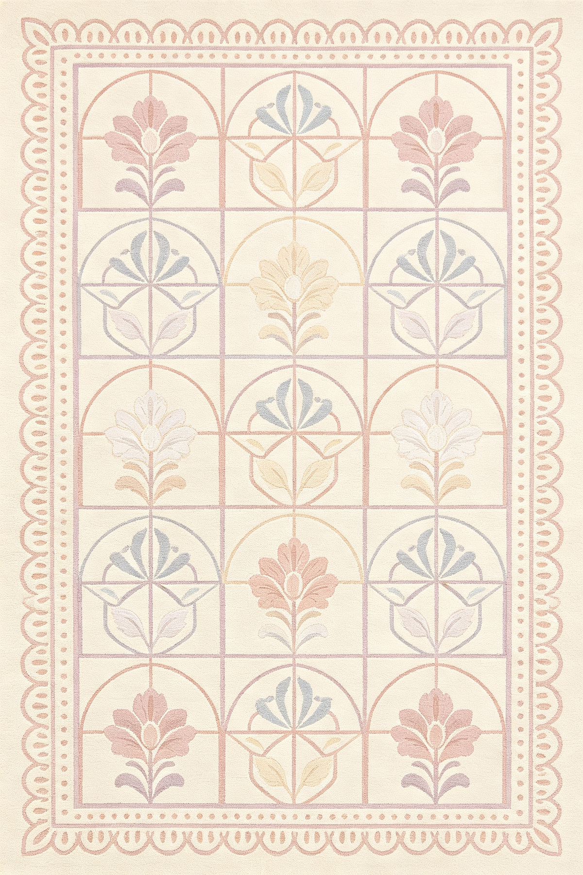 Pastel Arch Grid Floral Decor Rug