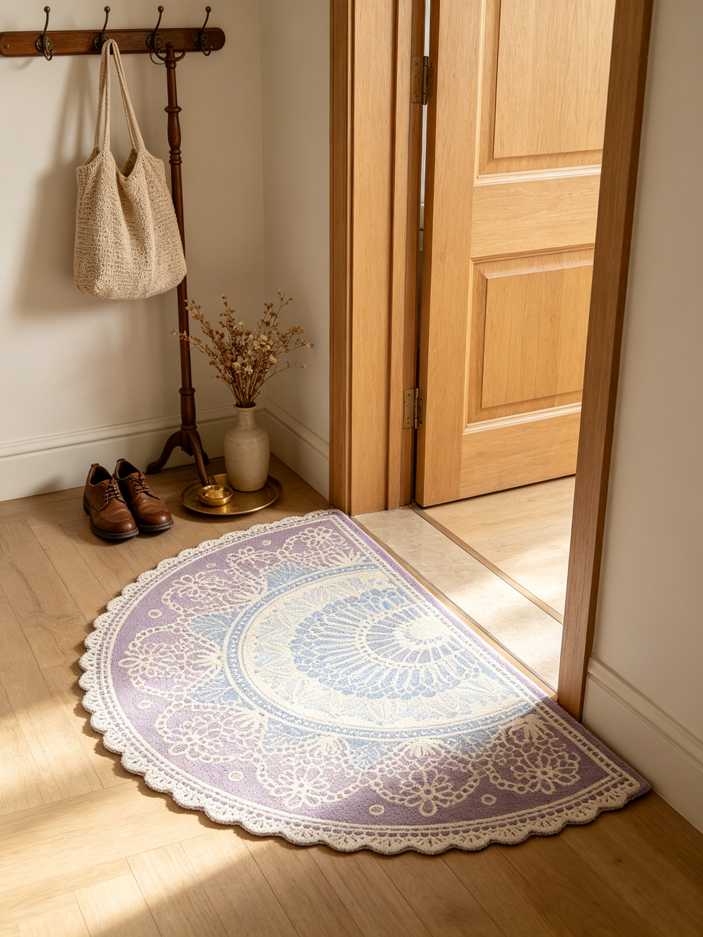 Lavender Lace Pattern Semi Circle Rug