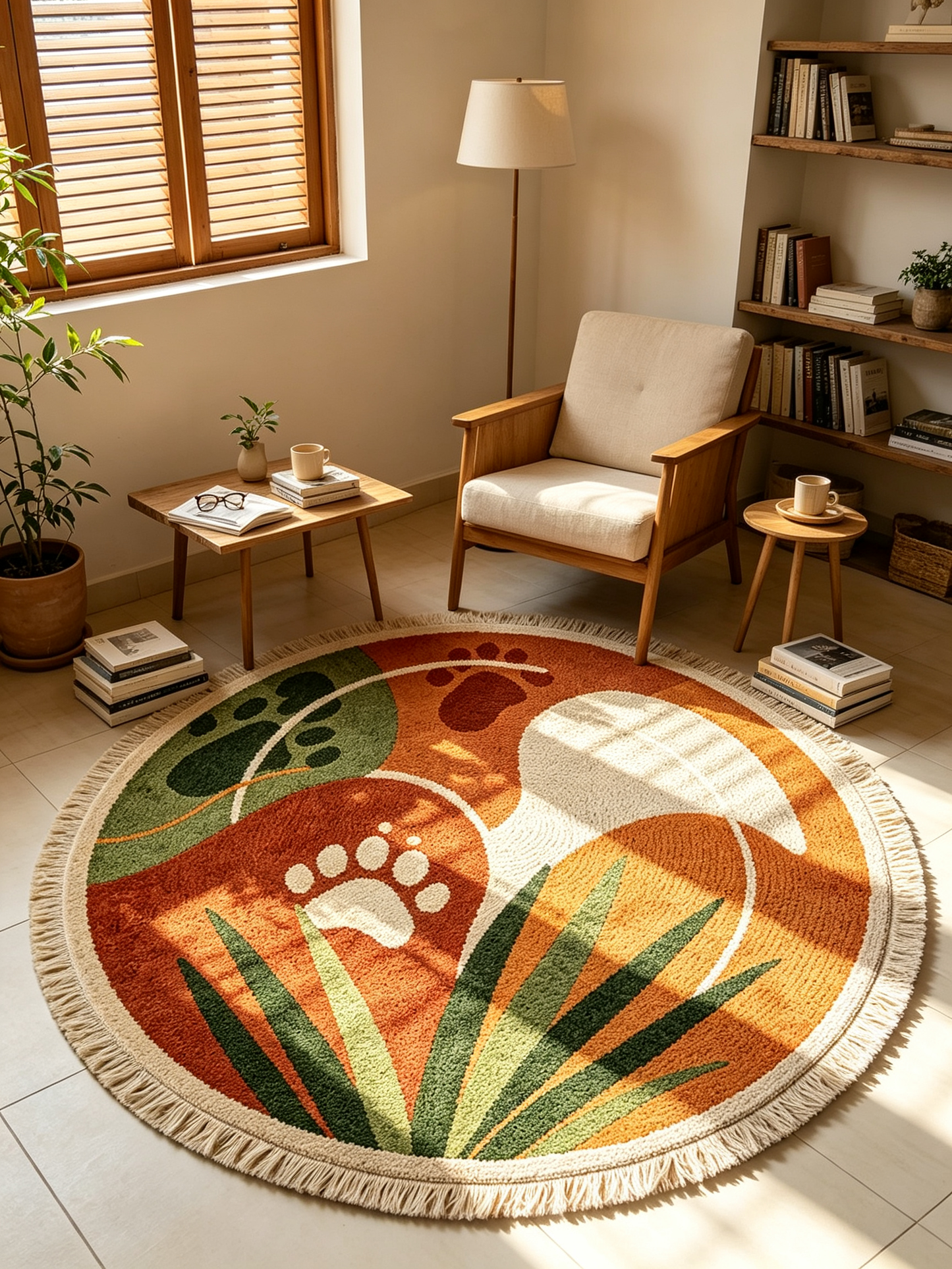 Boho Pet Print Round Rug With Fringe