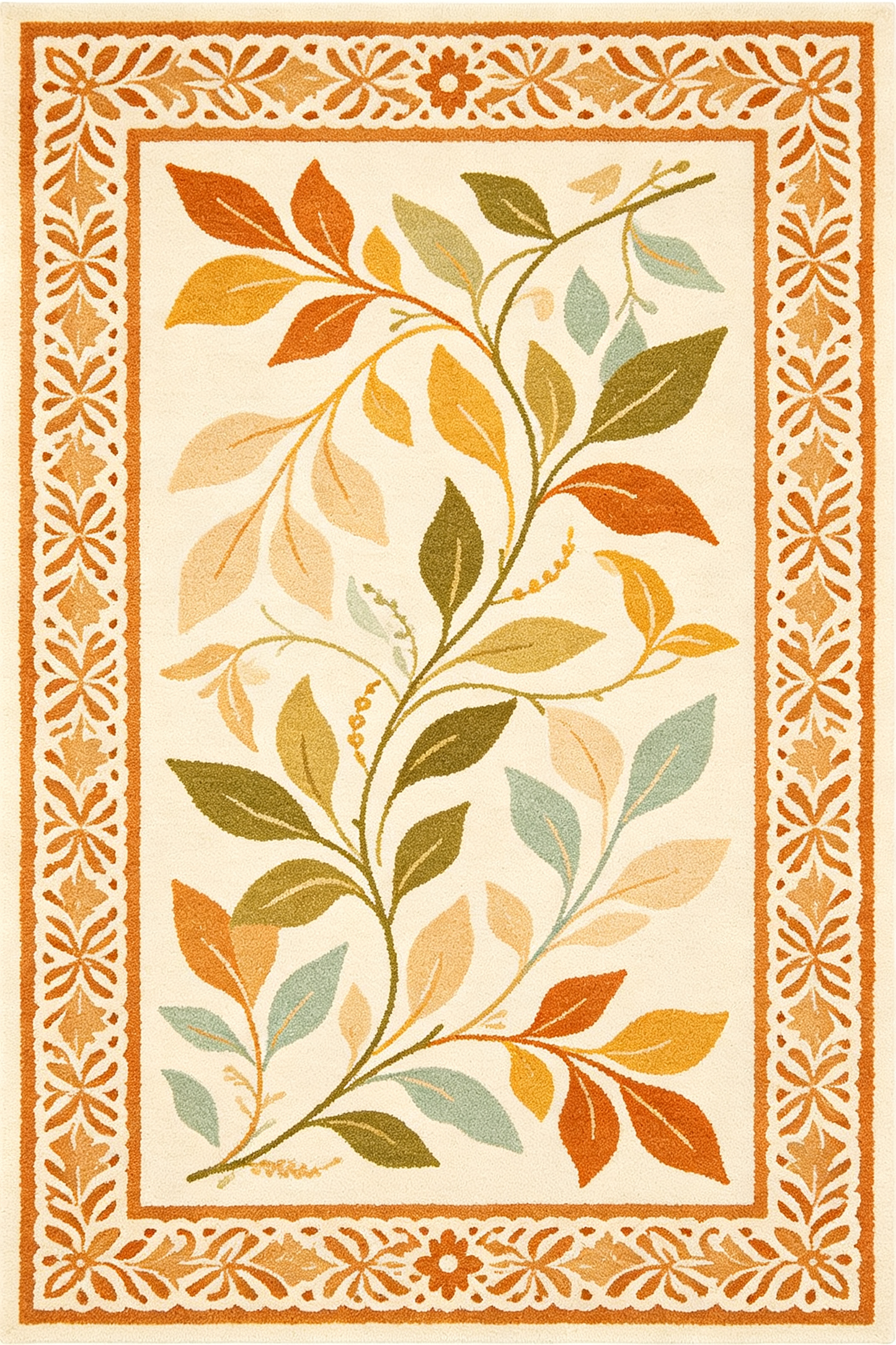Autumn Botanical Leaf Border Rug