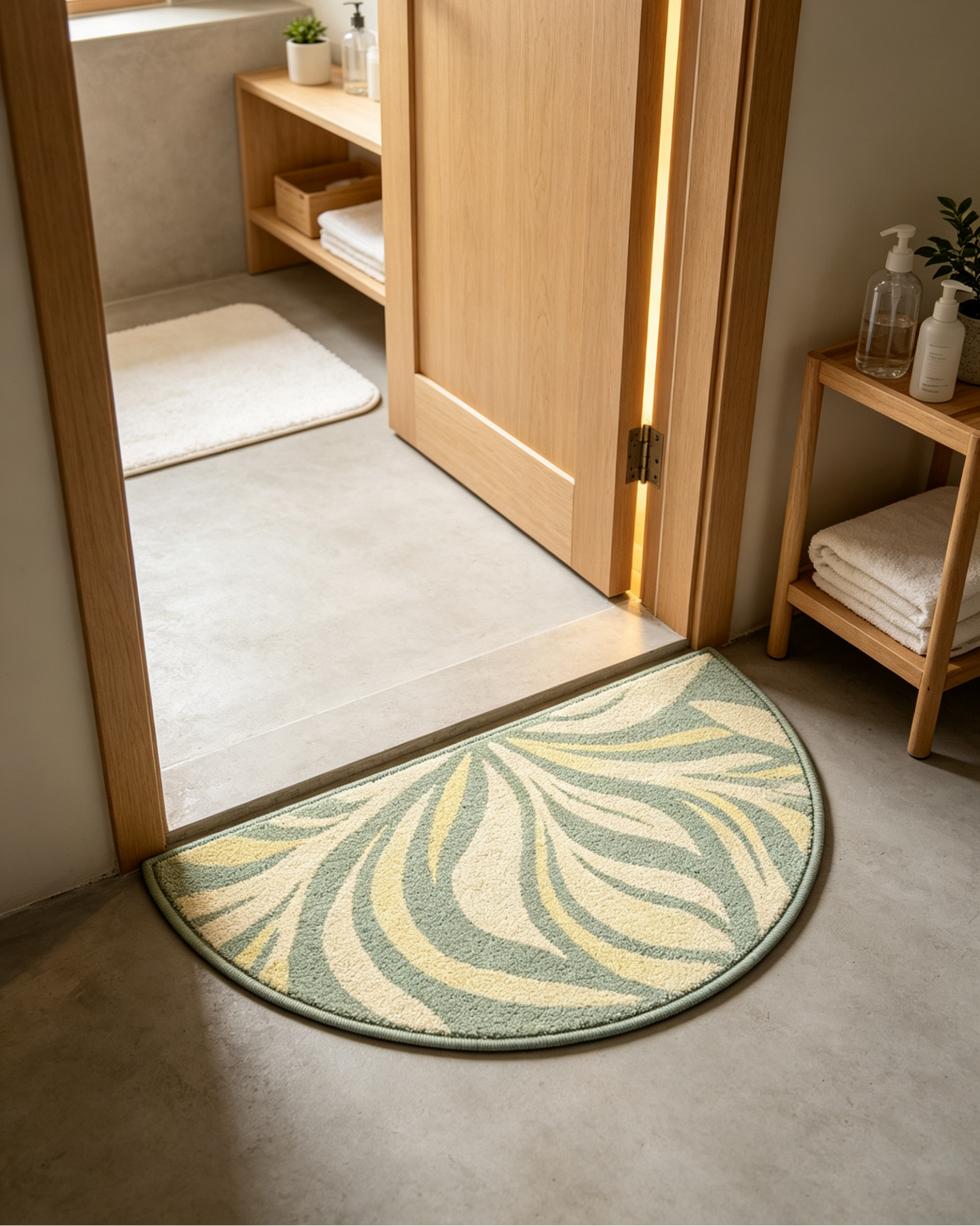 Sage Abstract Leaf Semi Circle Area Rug