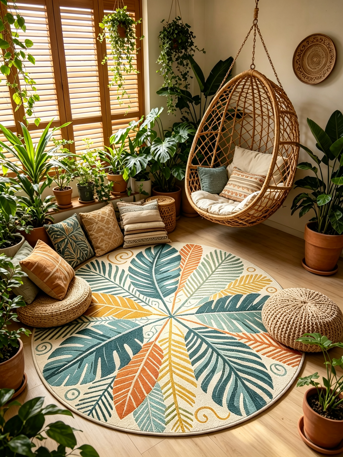 Tropical Palm Leaf Round Area Rug