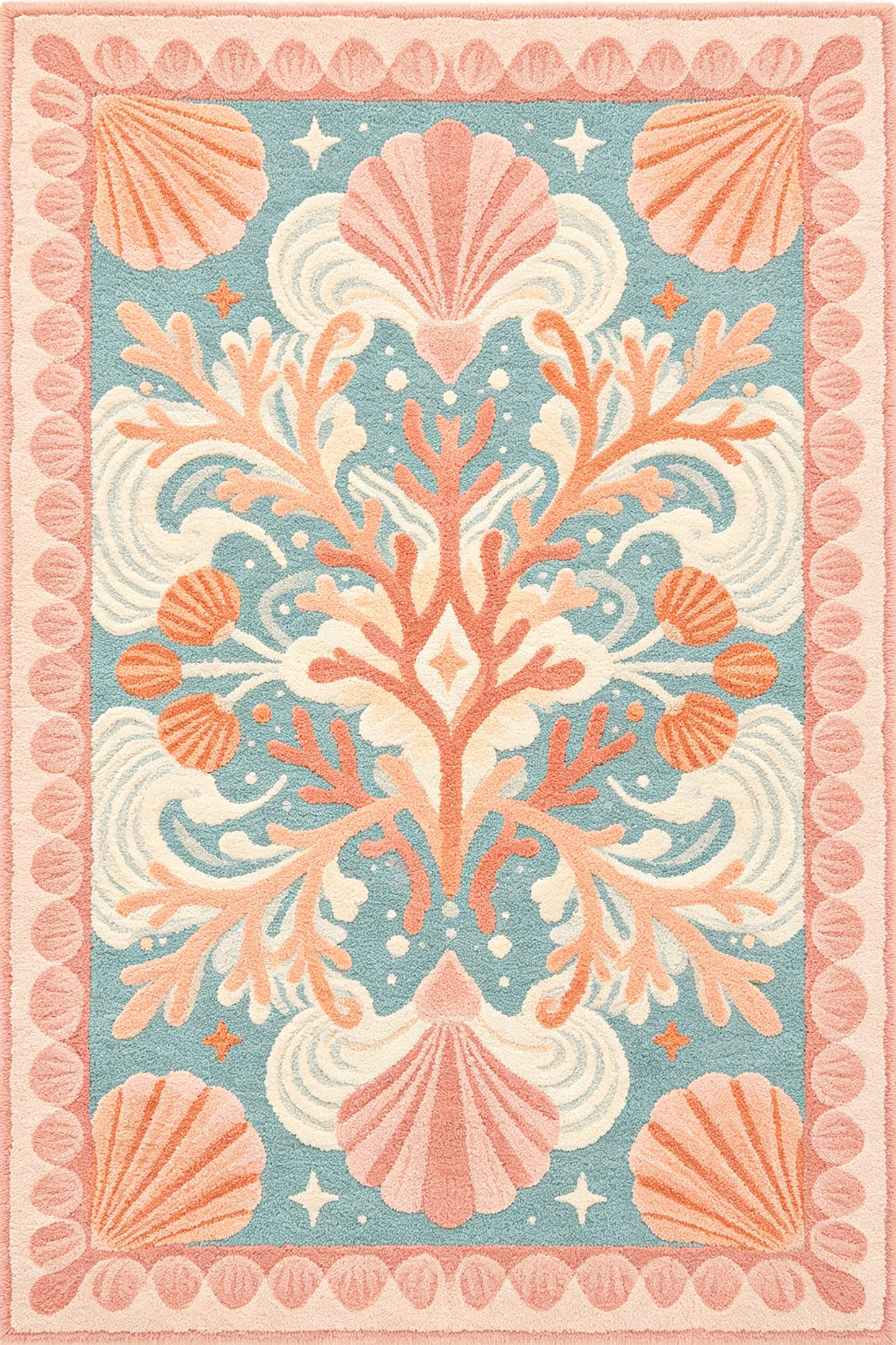 Coastal Coral Seashell Themed Rug
