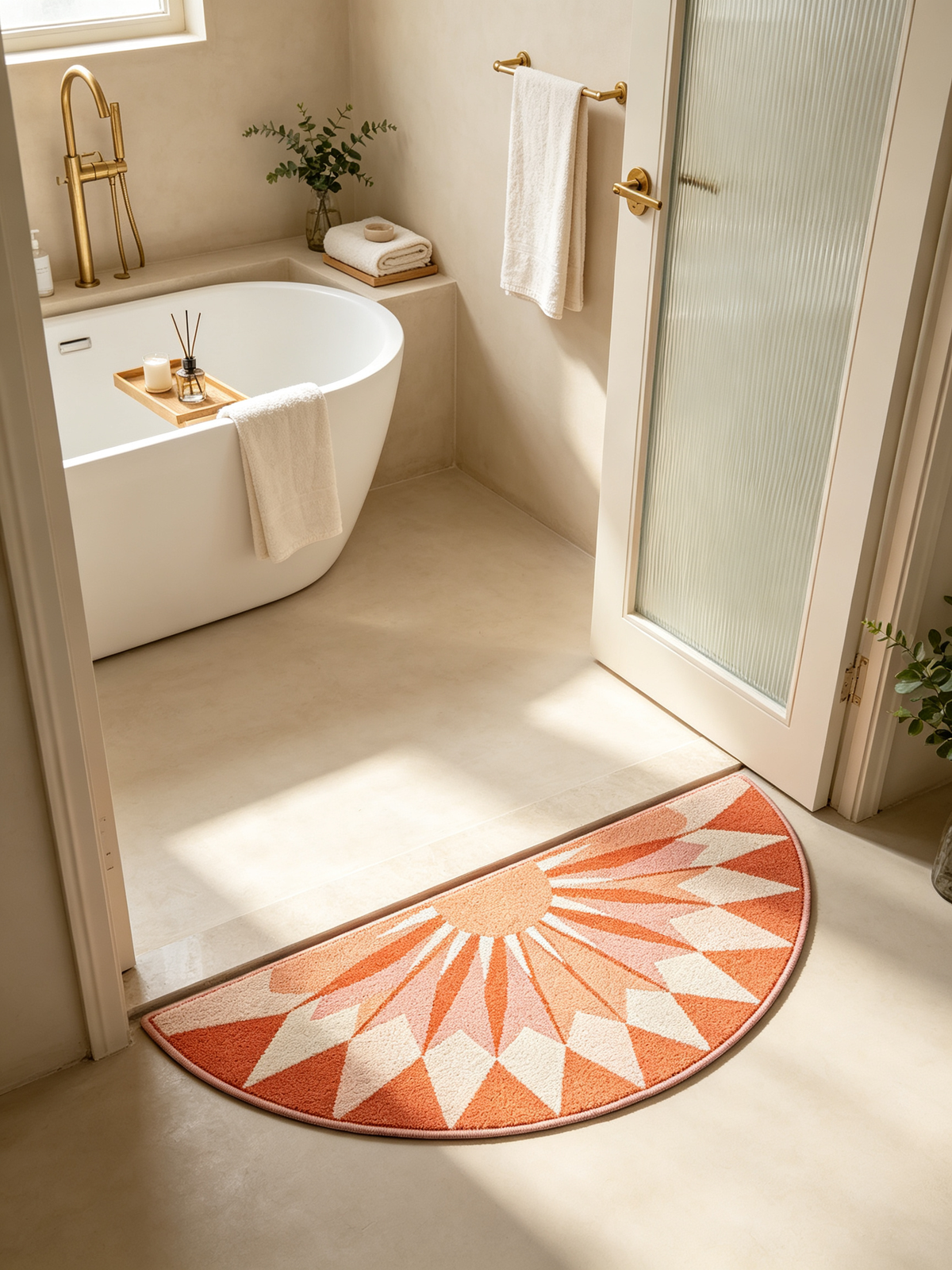Orange Sunburst Semi Circle Area Rug