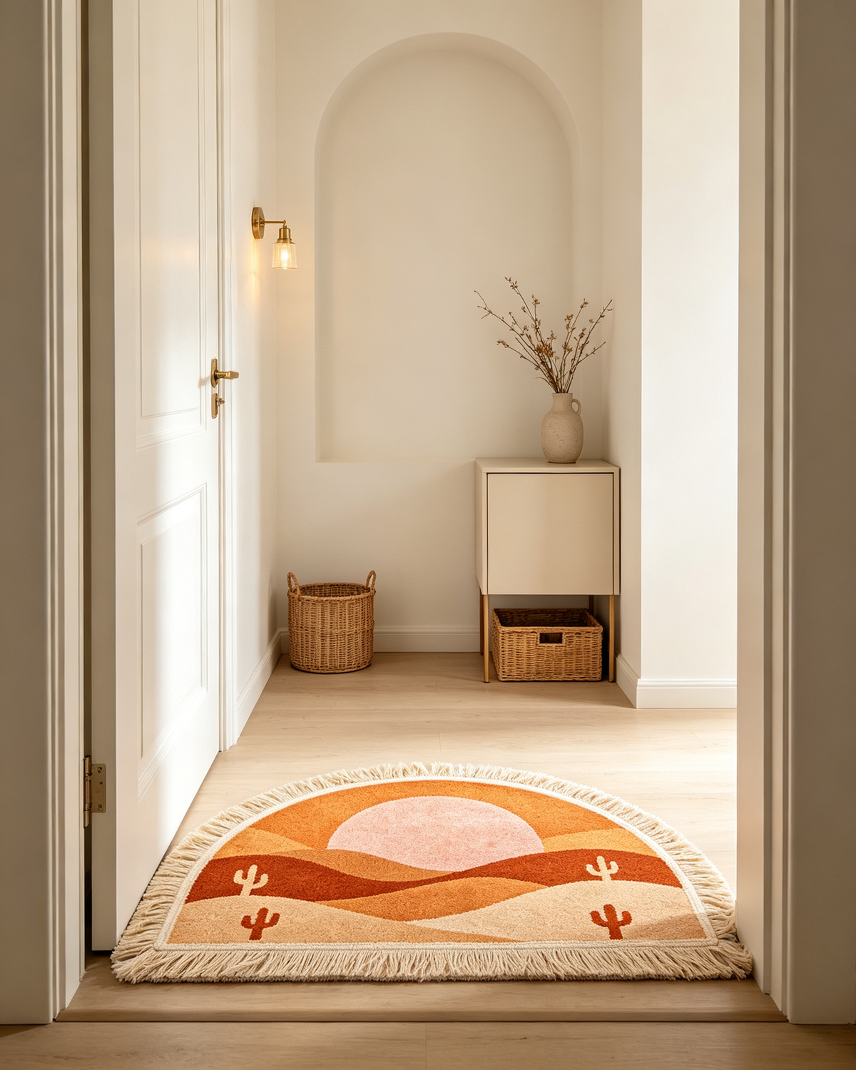 Desert Sunset Cactus Semi Circle Tasseled Rug