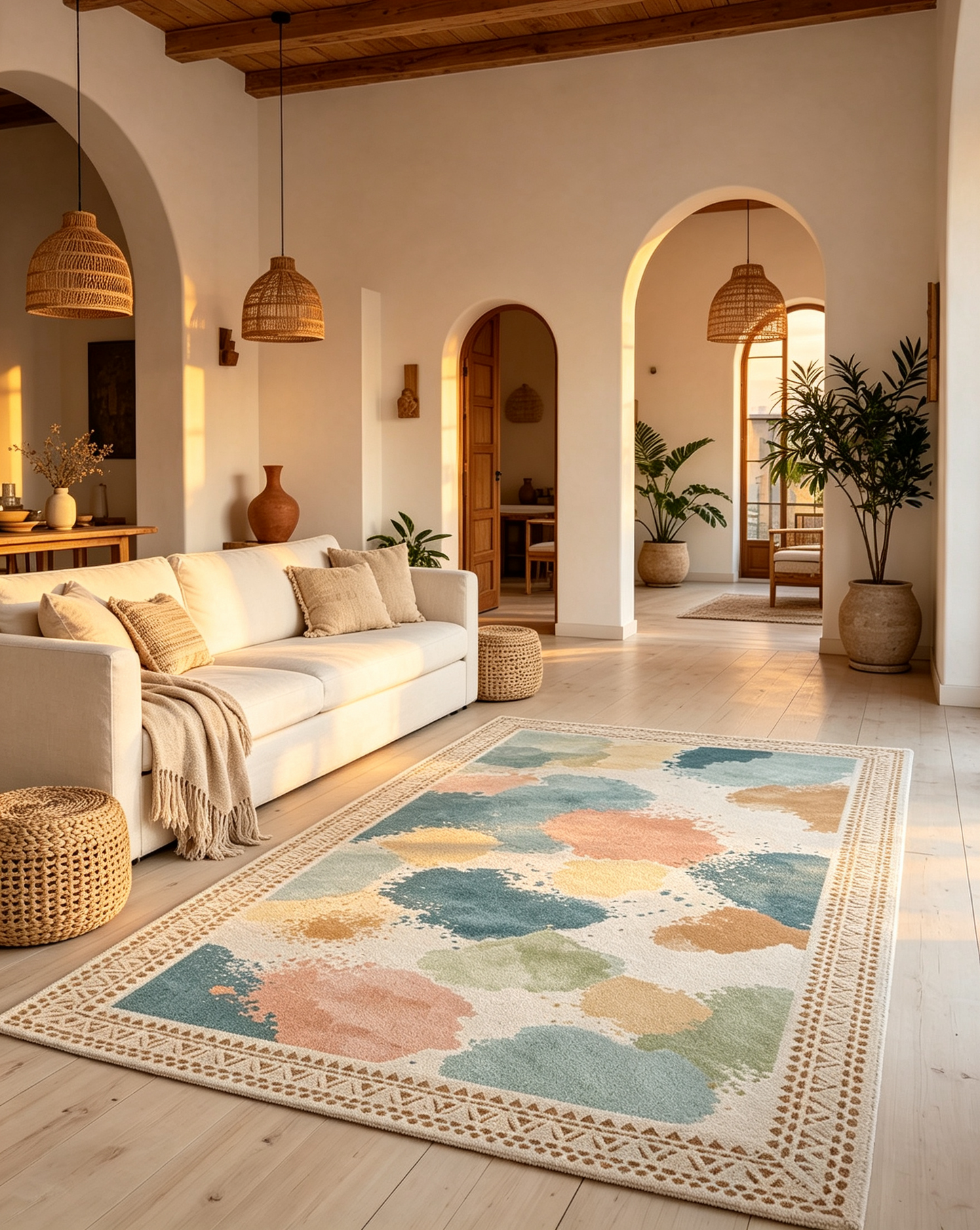 Watercolor Splash Border Area Rug