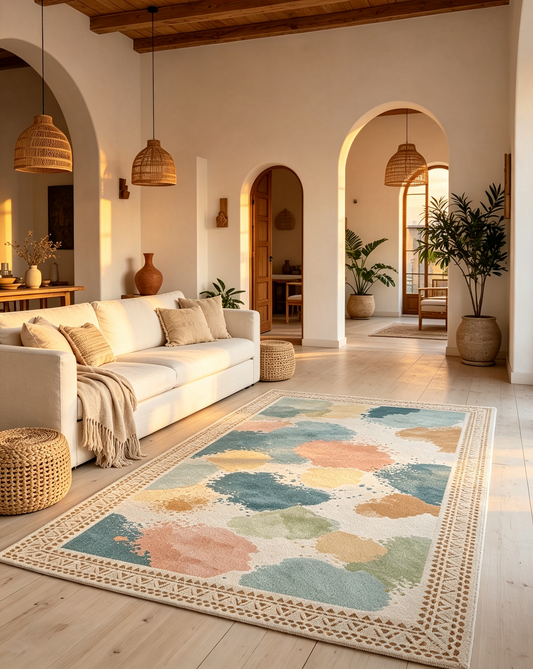 Watercolor Splash Border Area Rug