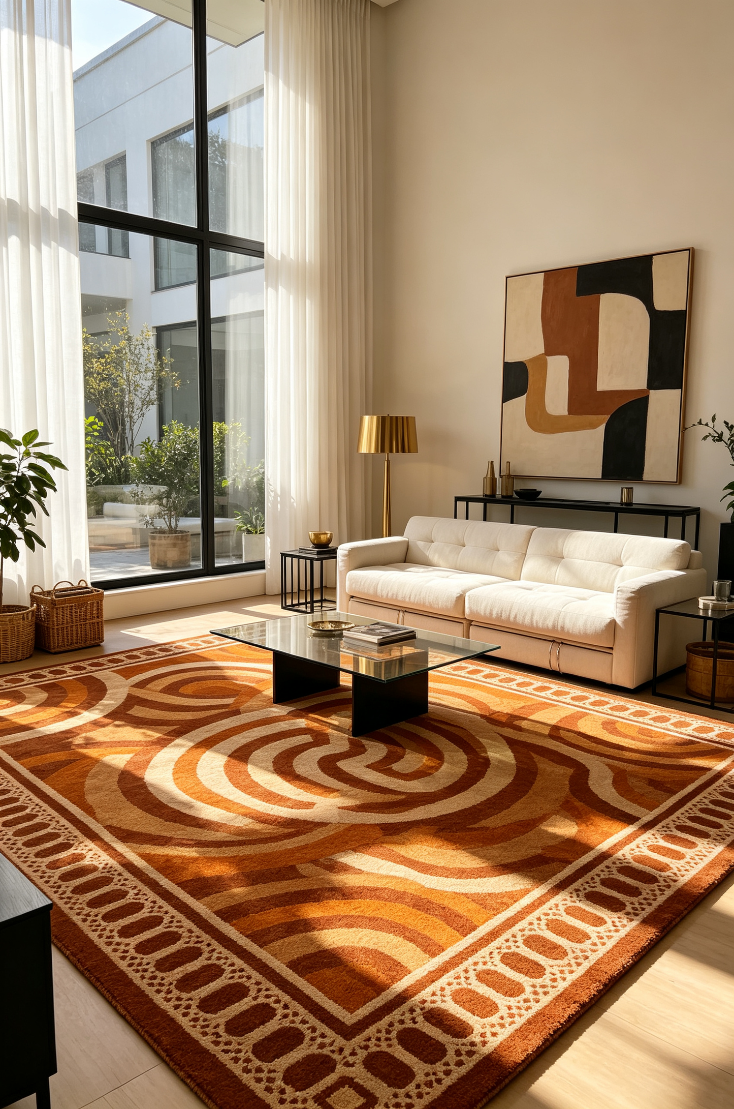 Mid Century Swirl Geometric Pattern Rug