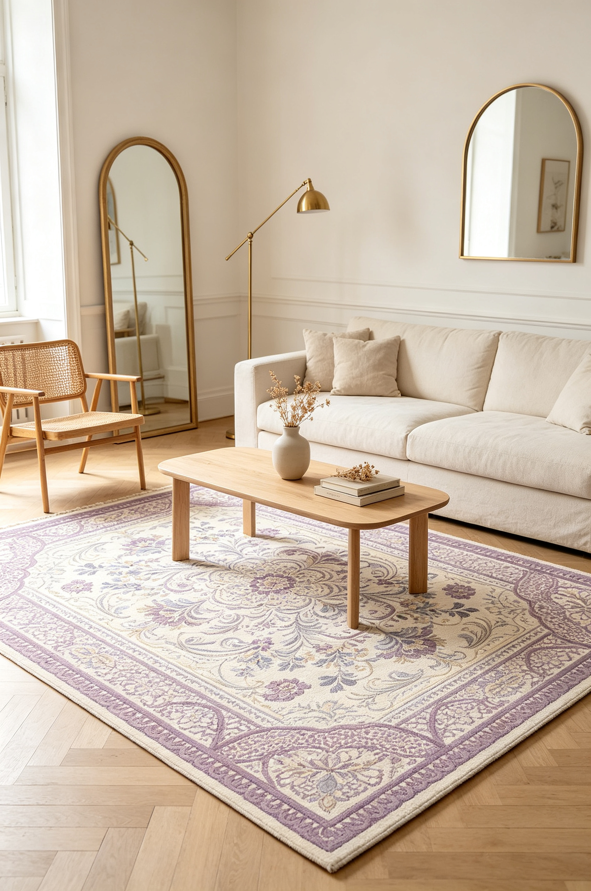 Lavender Vintage Floral Ornate Area Rug
