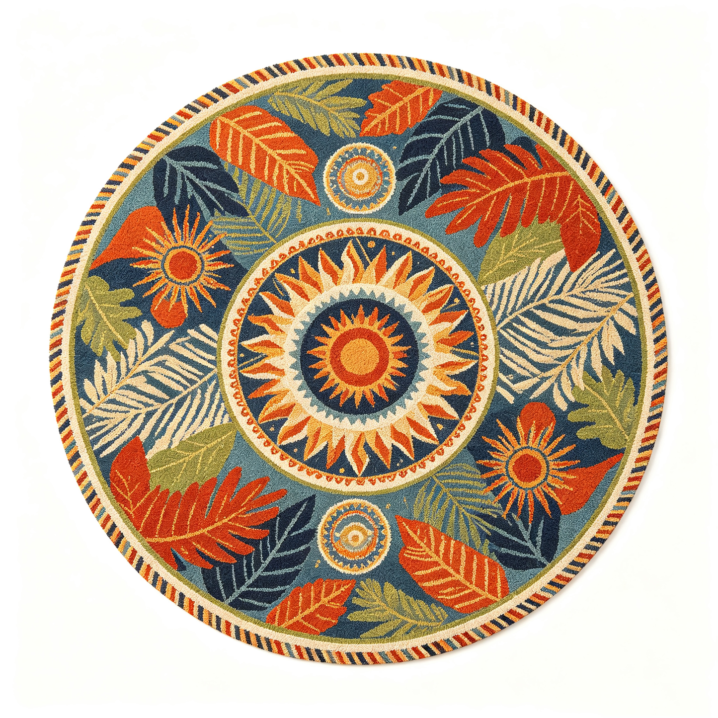 Sun and Leaf Mandala Round Rug