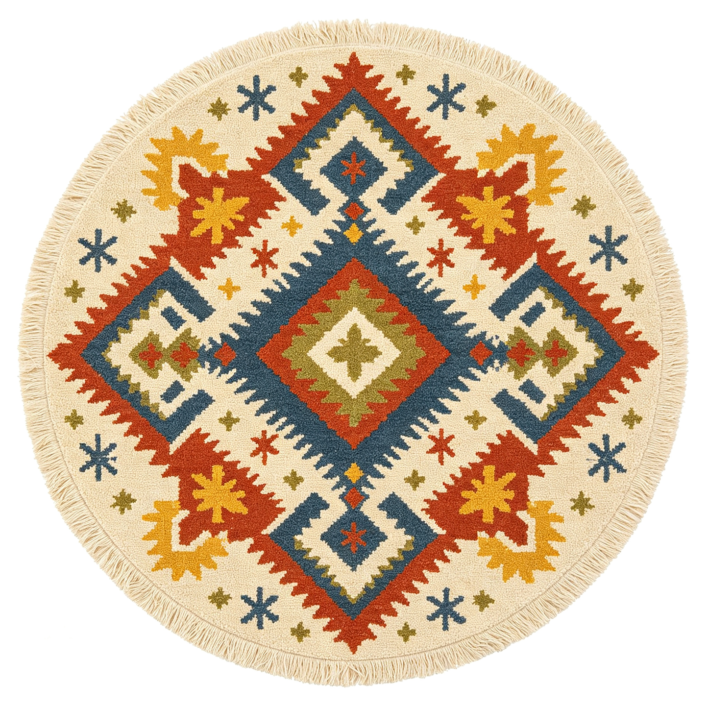 Southwestern Geometric Fringe Round Rug