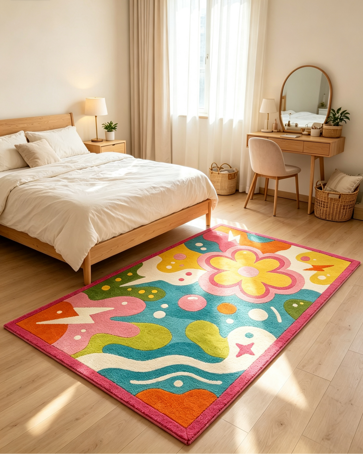 Playful Groovy Colorful Flower Area Rug