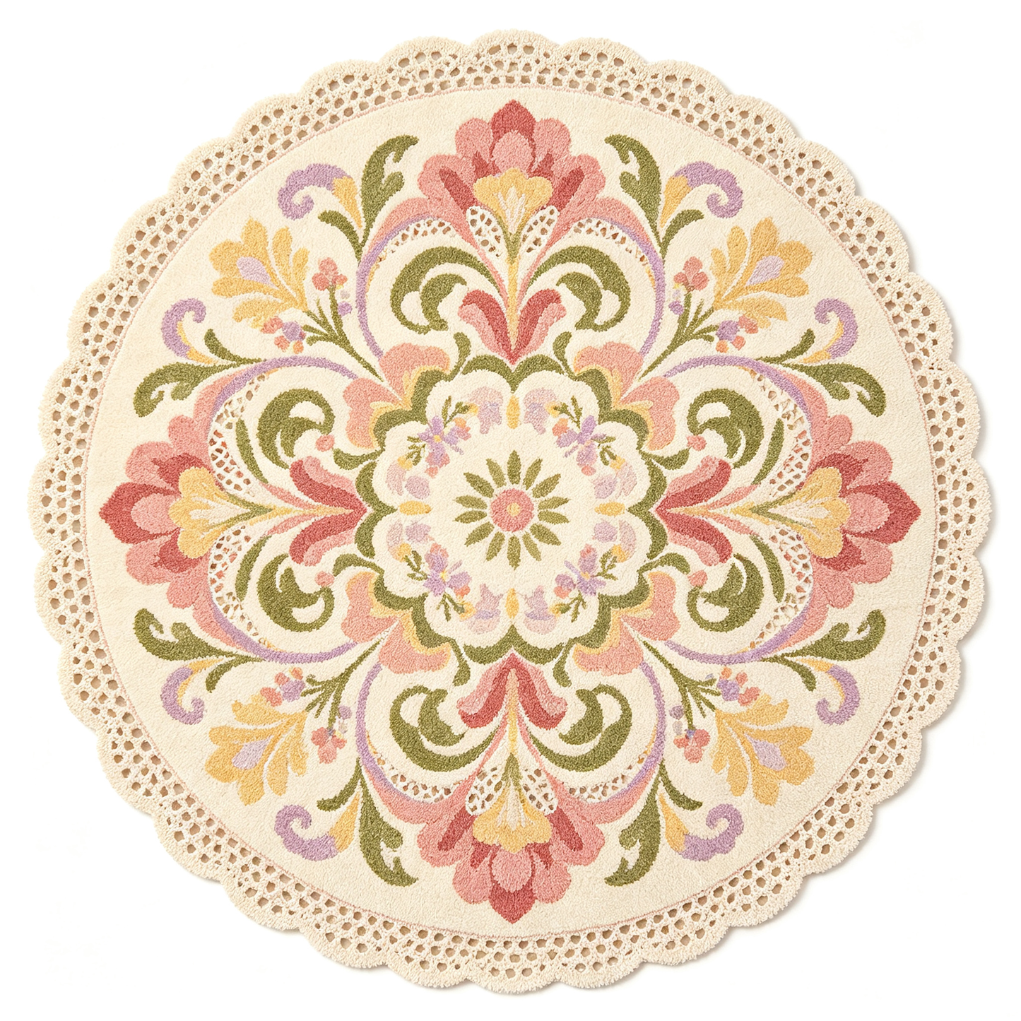 Lace Border Vintage Floral Round Rug