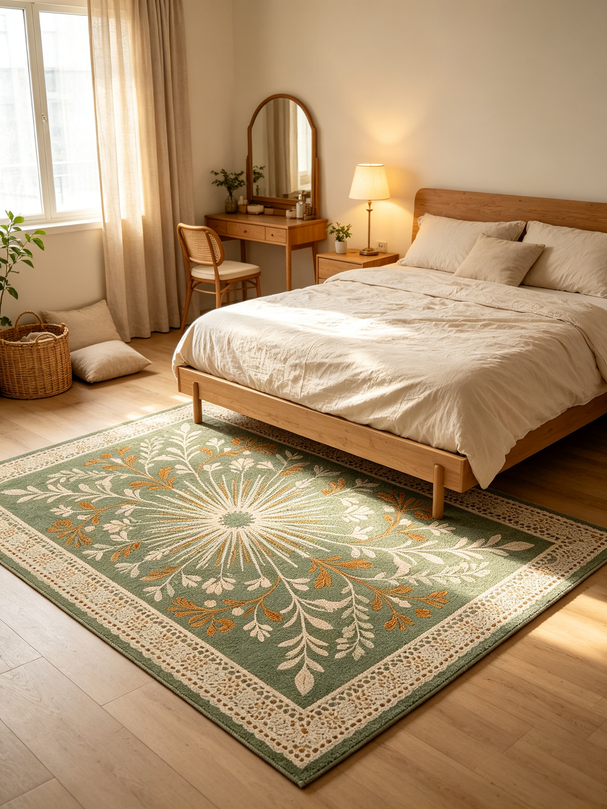 Sage Green Botanical Sunburst Area Rug